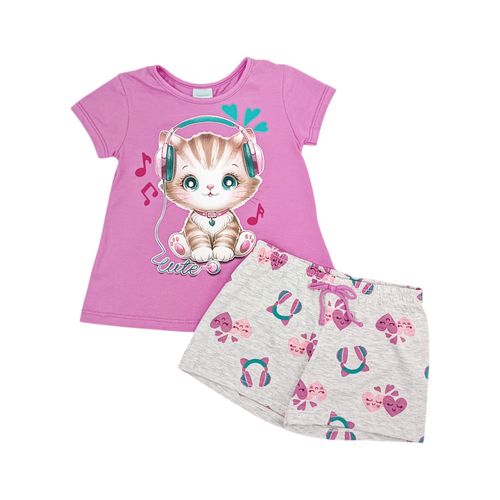 Pijama de short color gris con diseño estampado para niña