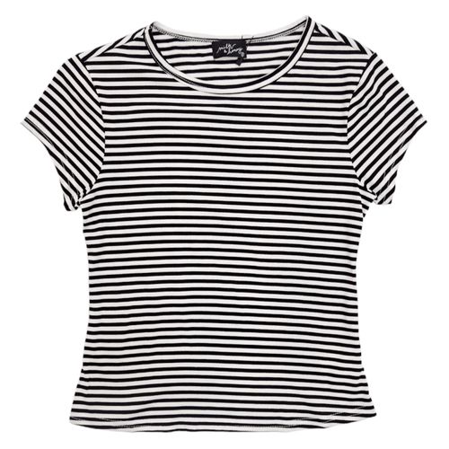 Camiseta bicolor con cuello redondo y mangas cortas para mujer