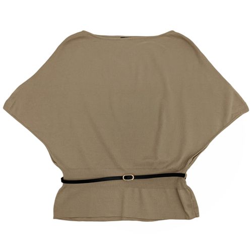Blusa color taupe de manga caída con cincho para mujer