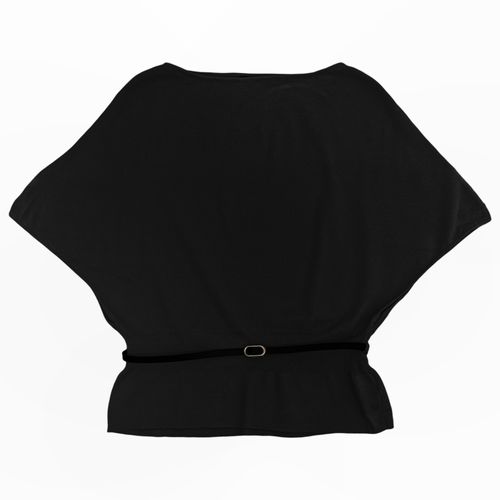 Blusa color negro de manga caída con cincho para mujer