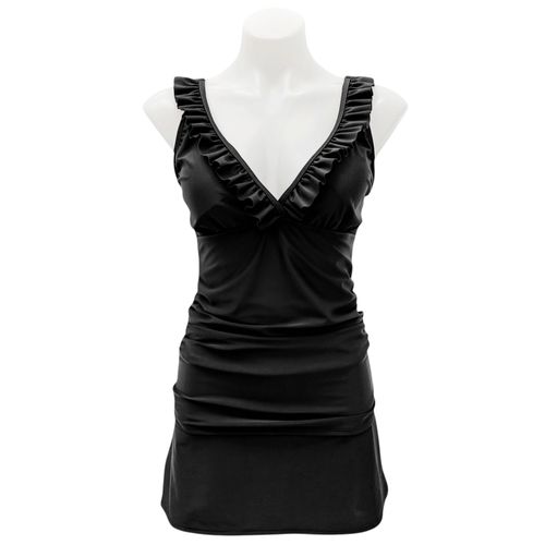 Tankini con falda en color negro con detalle de escote en V para mujer