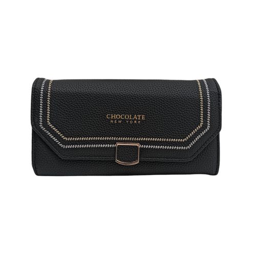 Billetera bifold color negro diseño con textura para mujer