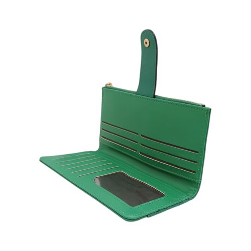 Billetera bifold color verde diseño con textura para mujer