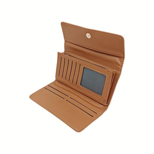 Billetera bifold color café con textura para mujer