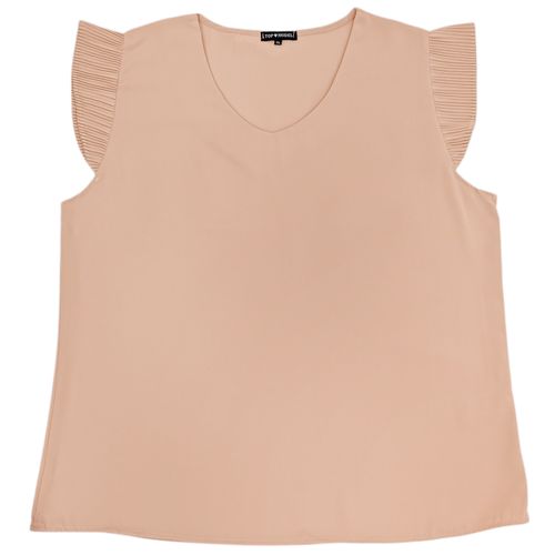 Blusa curvy color salmón con detalle en mangas cortas para  mujer