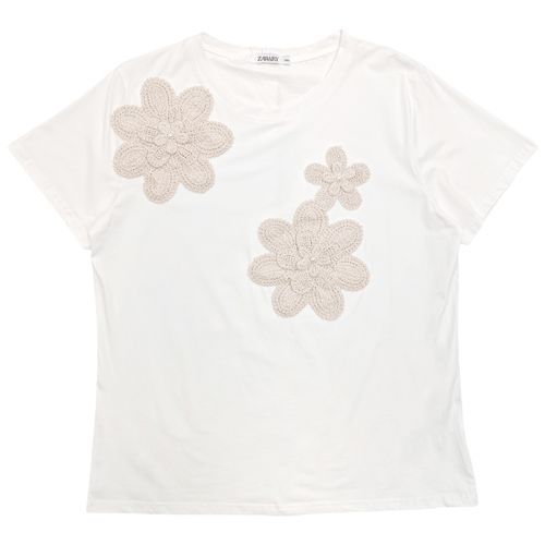 Camiseta curvy color beige de mangas cortas con detalle para mujer
