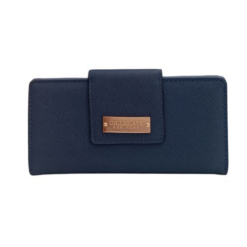Billetera bifold color azul diseño con textura para mujer