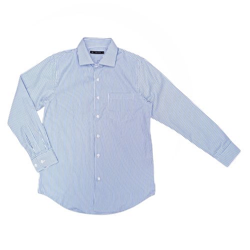 Camisa formal rayada de color azul claro de cierre de botones para hombre