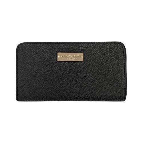 Billetera zip around color negro diseño con textura para mujer