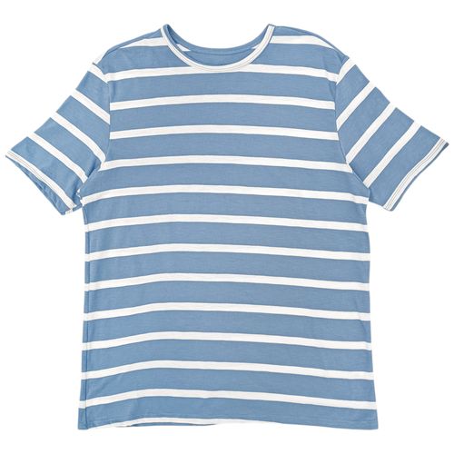 Camiseta rayada color celeste de cuello redondo para hombre