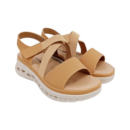 Sandalias casuales color camel con diseño sólido para mujer