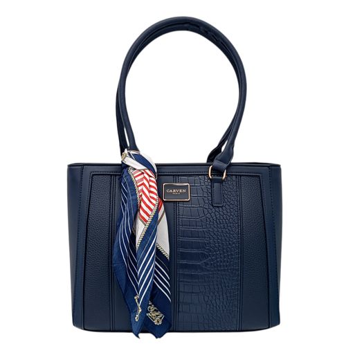 Cartera tote color azul oscuro diseño con textura para mujer