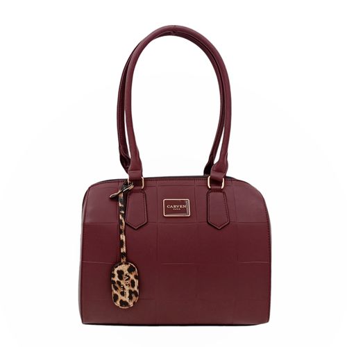 Cartera satchel color vino de forma cilíndrica para mujer
