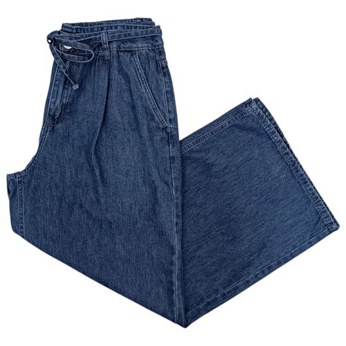 Pantalón denim fluido color azul con cintura elástica para mujer