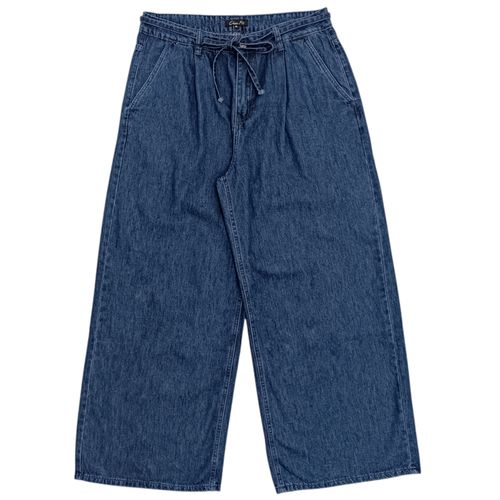 Pantalón denim fluido color azul con cintura elástica para mujer