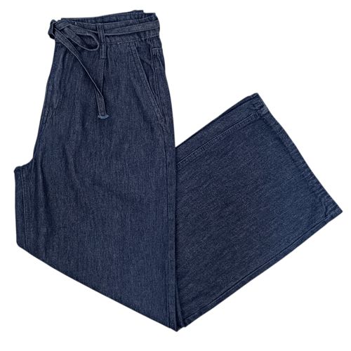Pantalón denim fluido color azul oscuro con cintura elástica para mujer