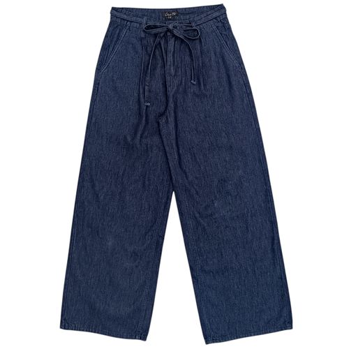Pantalón denim fluido color azul oscuro con cintura elástica para mujer