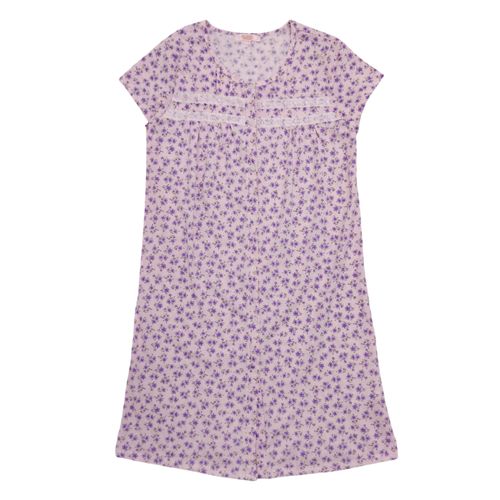 Bata estampada floral color morado para mujer