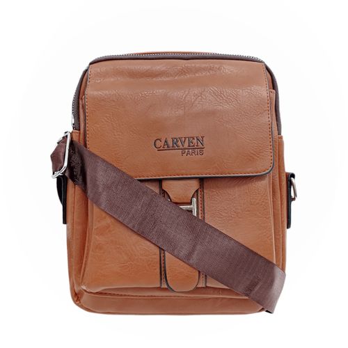 Croosbody color café diseño con textura y cierre de zipper para hombre