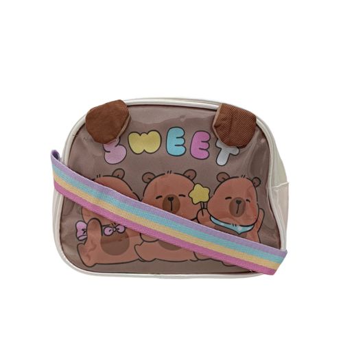 Crossbody en bicolor con diseño de capibara para niña