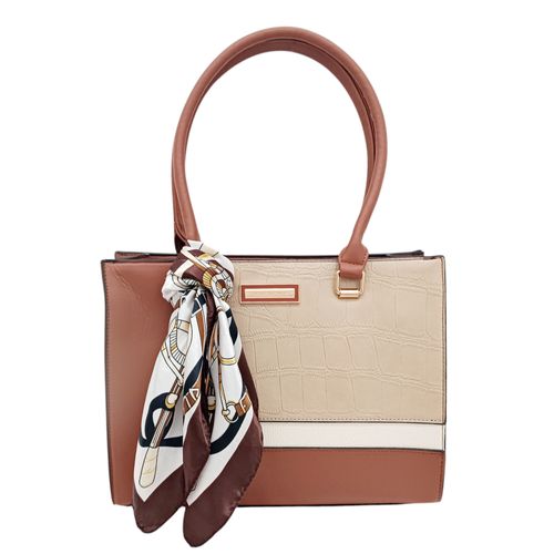 Cartera tote bicolor con pañuelo decorativo para mujer