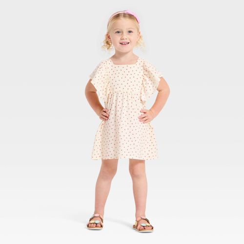 Vestido estampado color crema con cuello redondo para niña