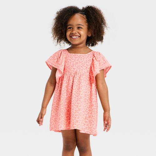 Vestido estampado color rosa con cuello redondo para niña