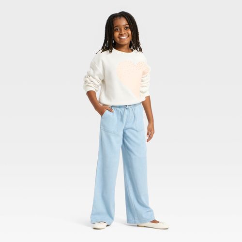 Pantalón fluido color celeste de diseño sólido para niña