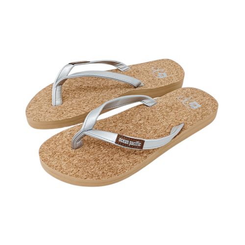 Sandalias tipo flip-flop color beige con detalle gris para mujer