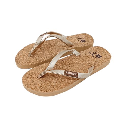 Sandalias tipo flip-flop color dorado diseño con textura para mujer
