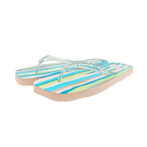 Sandalias playeras color celeste con diseño rayado para mujer