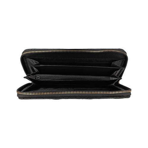 Billetera zip around color negro diseño con textura para mujer