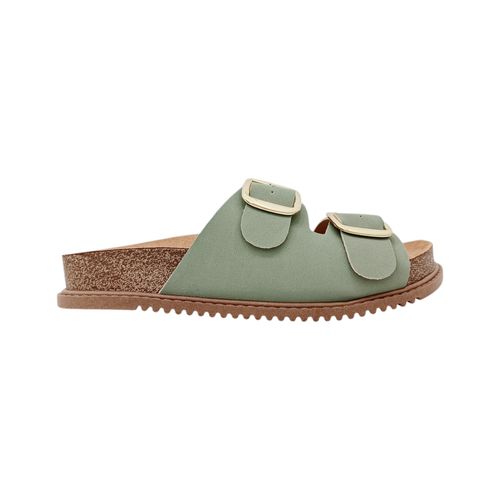 Sandalia doble hebilla color verde  para mujer