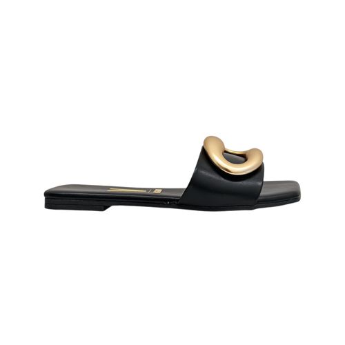 Sandalias casuales color negro con detalle dorado y diseño con textura para mujer