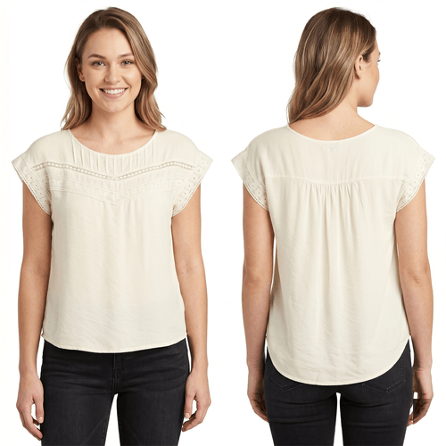 Blusa casual color beige con detalle y mangas cortas para mujer