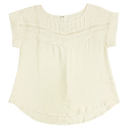 Blusa casual color beige con detalle y mangas cortas para mujer
