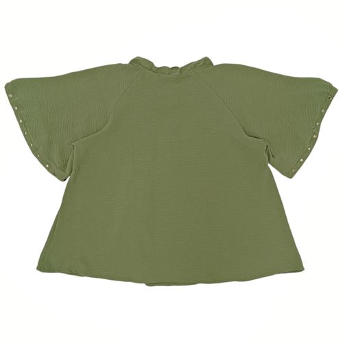 Blusa color verde olivo cuello redondo con abertura y laza ajustable para mujer