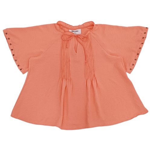 Blusa color coral con mangas cortas con caída para mujer