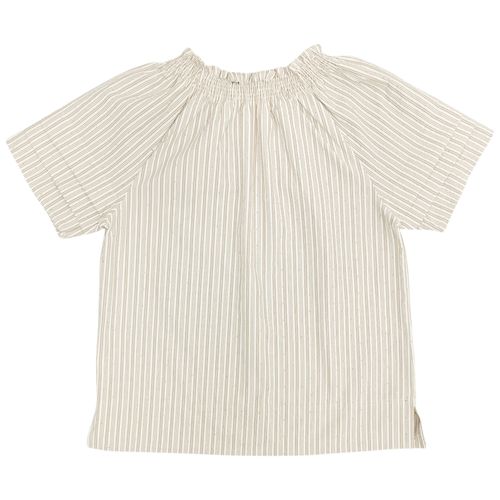 Blusa rayada casual color beige de mangas cortas para mujer