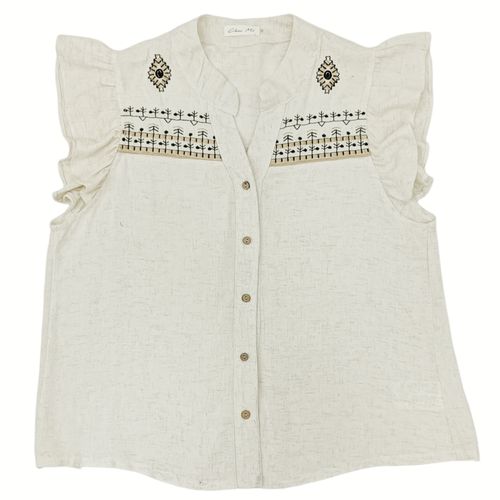 Blusa color beige sin mangas y diseño bordado para mujer