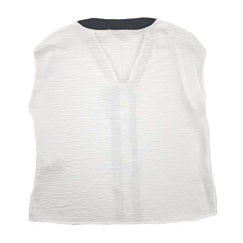 Blusa casual bicolor cuello en V desmangada para mujer