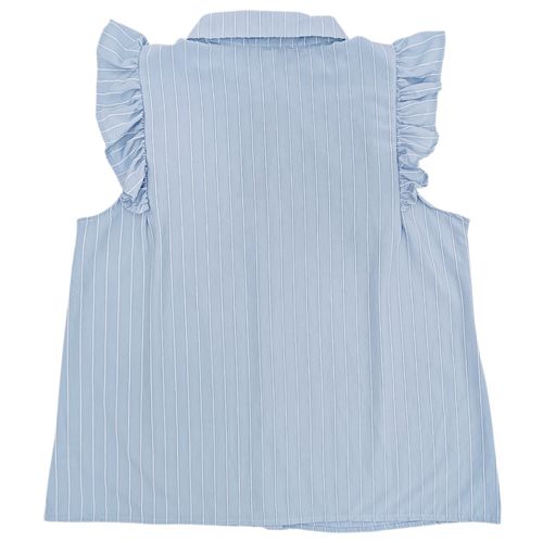 Blusa rayada color celeste con detalle de ruffles para mujer