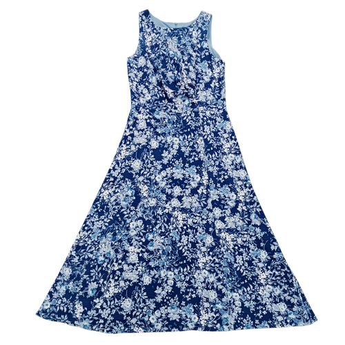 Vestido floreado con vuelo color azul desmangado para mujer