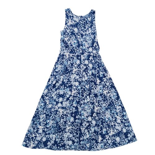 Vestido floreado con vuelo color azul desmangado para mujer