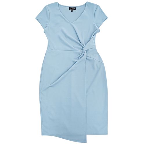 Vestido traslapado color celeste con mangas cortas para mujer