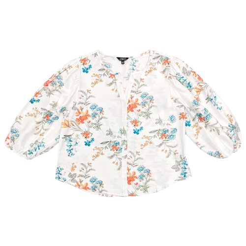 Blusa multicolor floral con escote en V de cierre de botones para mujer
