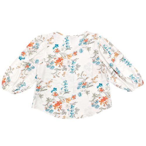 Blusa multicolor floral con escote en V de cierre de botones para mujer