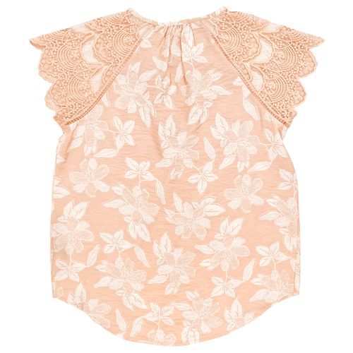 Blusa color salmón con detalle textura floral de escote en V para mujer