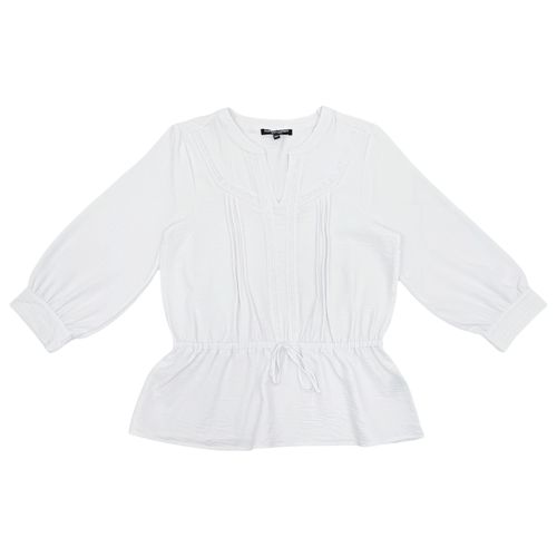 Blusa peplum color blanco con relieve de mangas 3/4 para mujer
