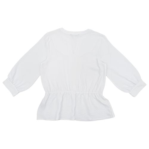 Blusa peplum color blanco con relieve de mangas 3/4 para mujer